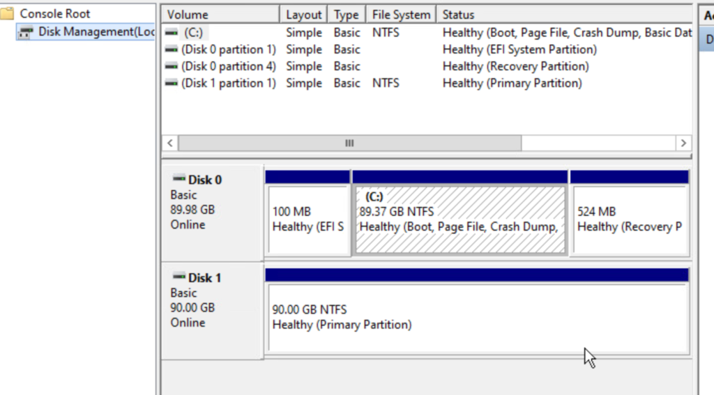successfully added the second disk and confirmed it in disk management